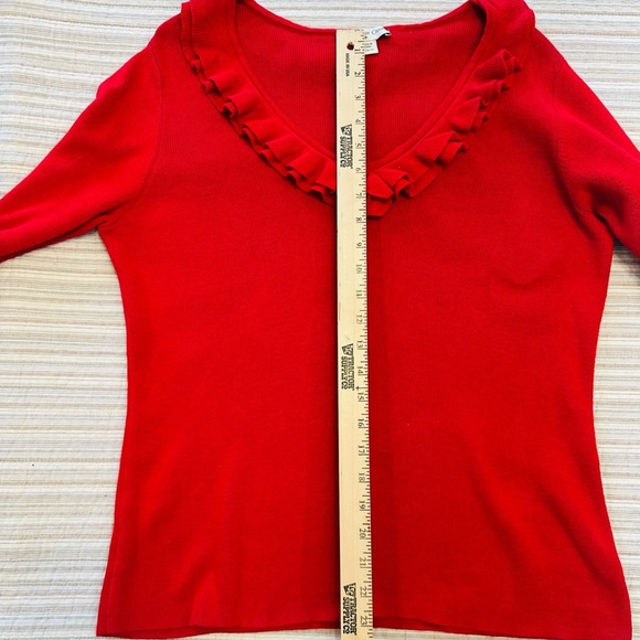 Coldwater Creek Red Ruffle Neck Sweater, Size L - Picture 8 of 11